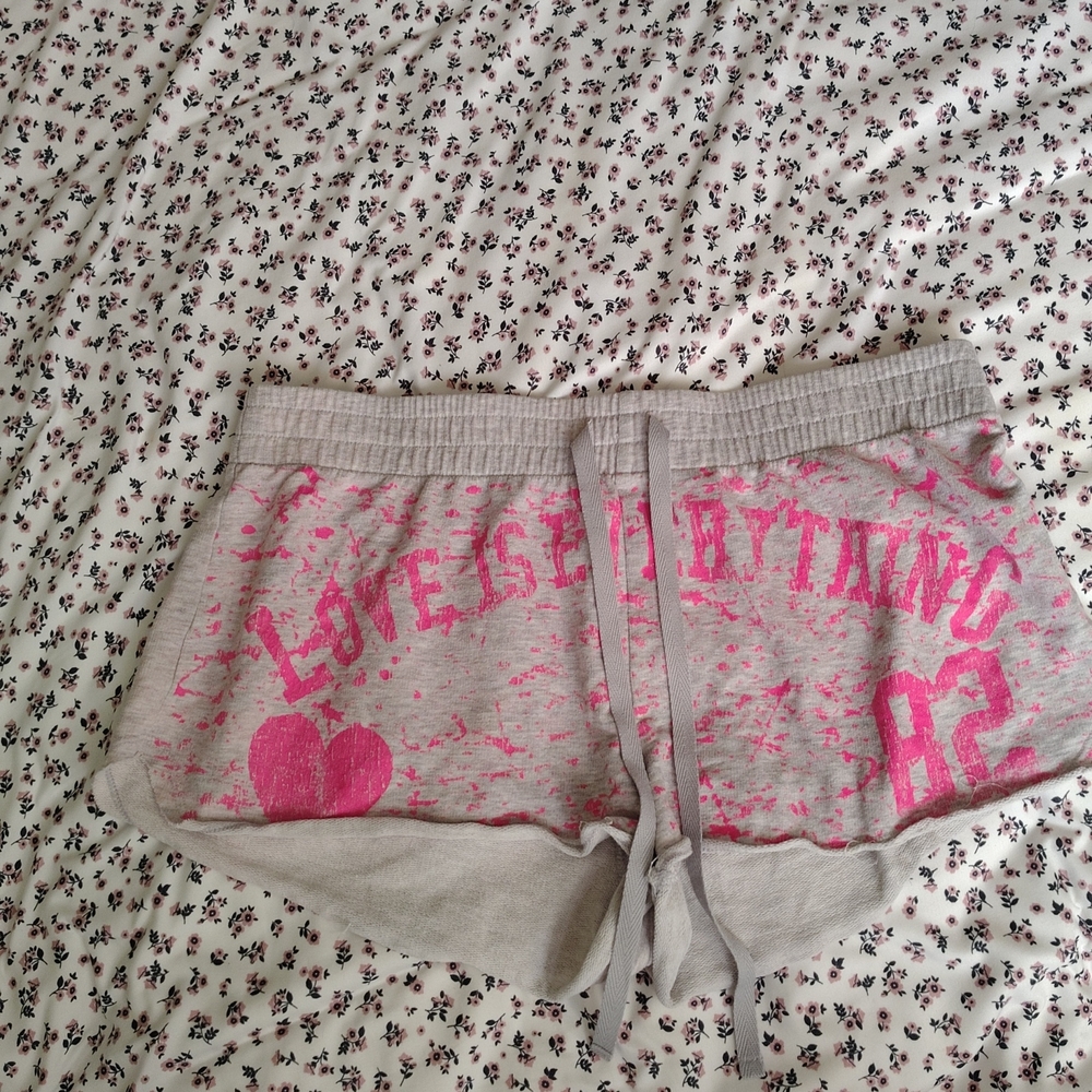 Vintage No Boundaries Gray and Pink Love Is Everything Mini Shorts